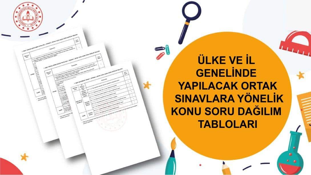 ÜLKE VE İL GENELİNDE YAPILACAK ORTAK SINAVLARA YÖNELİK KONU SORU DAĞILIM TABLOLARI YAYIMLANDI