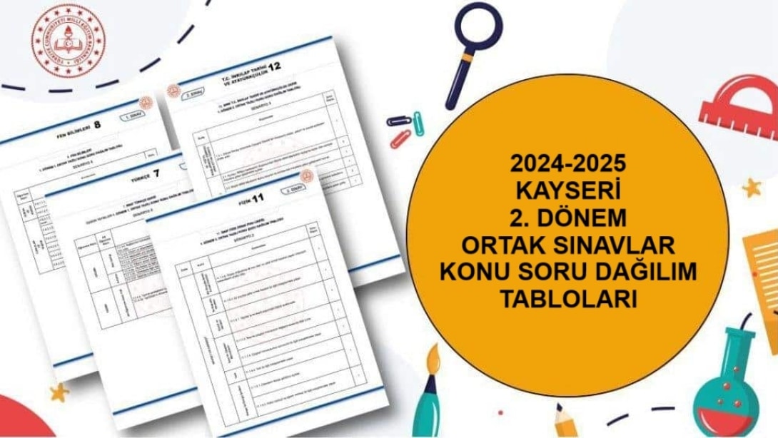 2024-2025 2. Dönem Kayseri Ortak Sınavlar Konu Soru Dağılım Tabloları